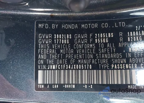 2018 Honda Civic Ex-T z USA, uszkodzony, nr VIN JHMFC1F34JX005170